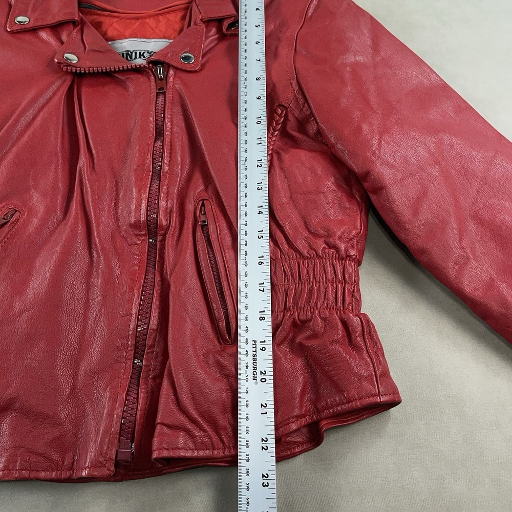 Unik Ultra Red Womens Leather Motorcycle Jacket Removable Liner Large Braid Trim - Picture 13 of 16
